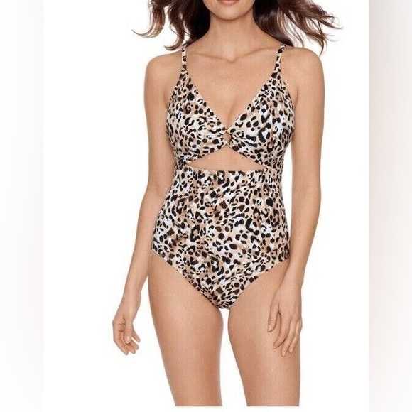 Leopard Cut Out One Piece Bathing Suit NWT - Picture 1 of 9